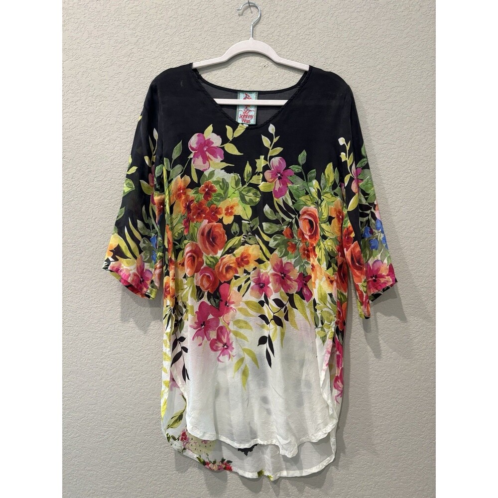 Johnny Was Betty Floral Print Tunic Top Blouse Colorful Boho Womens XS